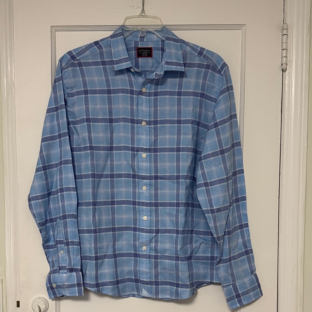 UNTUCKit Men's Light Blue Checkered Button Down Shirt
